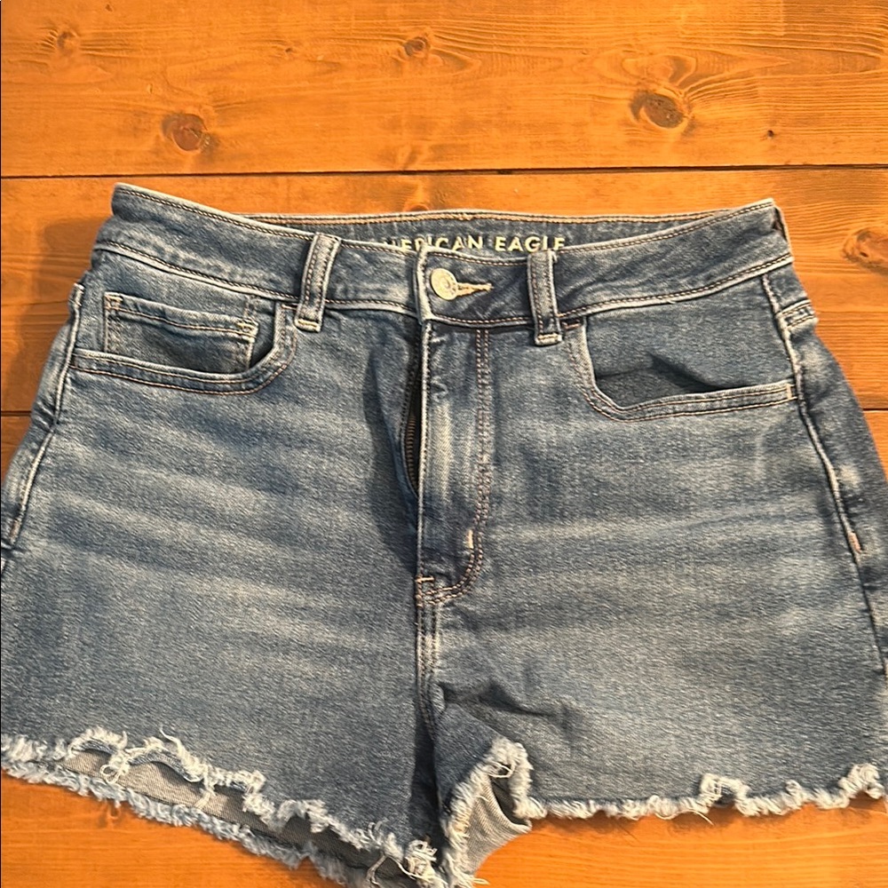 American Eagle Outfitters Blue Jean Shorts with Distressed Detailing
